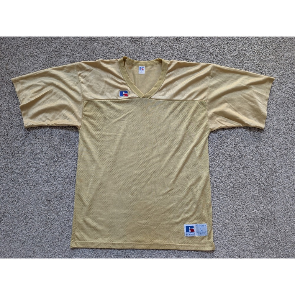 Russell Athletic Football Jersey Mens L Polyester Gold Vintage 90s Mesh USA - Picture 1 of 5